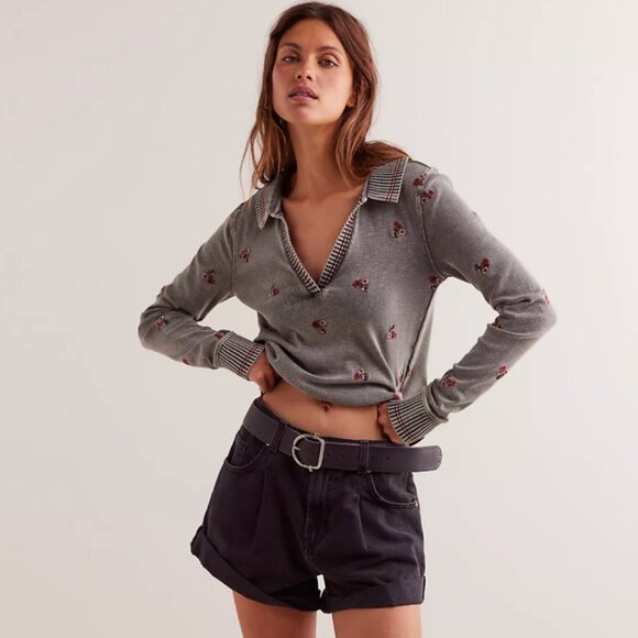 Free People Alana Embroidered Henley – Size L - Picture 2 of 8